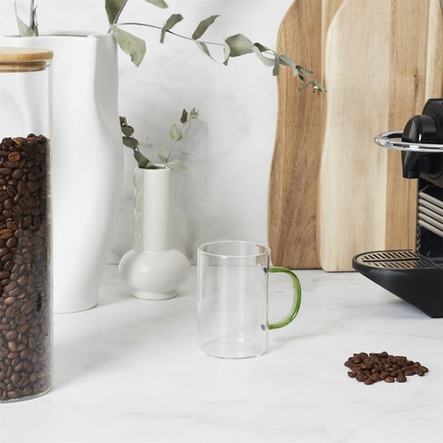 Zelený skleněný hrnek Intesi Coloured 300 ml na kávu a čaj minimalistický