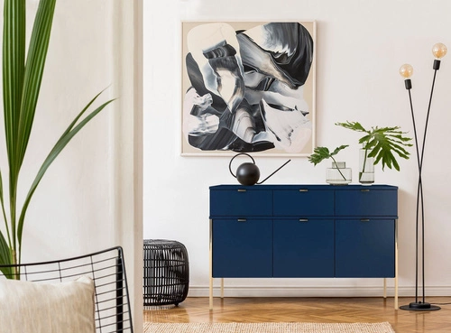 Komoda se zásuvkami Polka Navy Blue 120 cm glamour modrá na zlatých nohách do obýváku