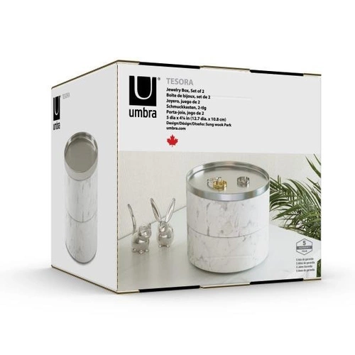 Dvoupodlažní organizér na šperky do zásuvky Umbra Tesora chromově bílý 13x13 cm