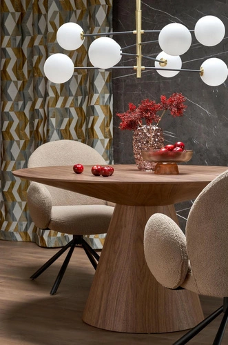 Moderní kulatý jídelní stůl Obituar 136 cm ořechový na jedné noze Intesi