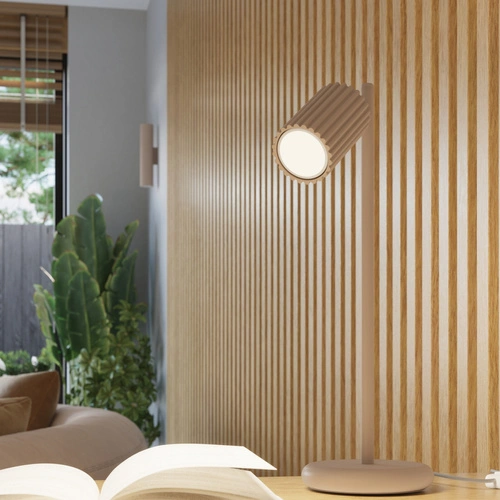 Stolní lampa KARBON moderní minimalistická béžová hliník do kanceláře a obýváku