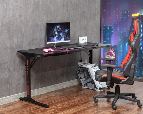 Herní stůl černý Vander Intesi moderní s držákem na nápoje a příslušenství 160x60 cm