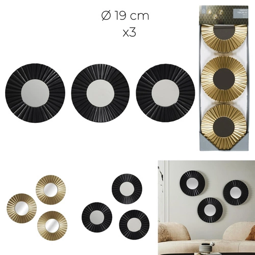 Sada 3 kulatých dekorativních zrcadel Origami ve zlatém rámu do obýváku a předsíně