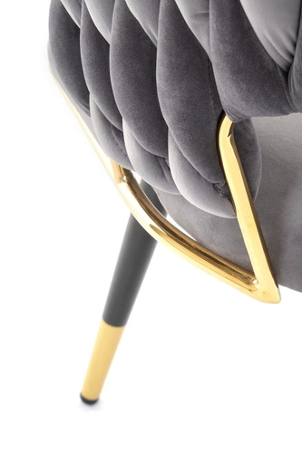 Jídelní židle Tenay čalouněná šedý samet s područkami glamour na zlatých nohách