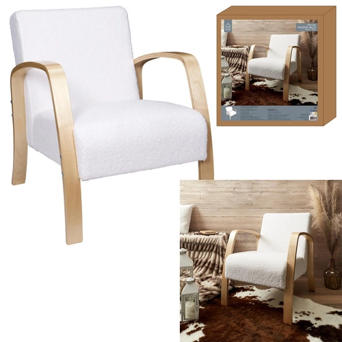 Křeslo Hella boucle bílé skandinávské s područkami do obýváku a pracovny