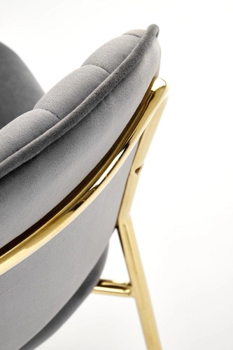 Čalouněná sametová židle Rachel šedá do jídelny a obýváku moderní na zlatých nohách