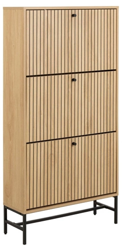 Vysoká botníková skříň Albany Actona se 3 drážkovanými čely, přírodní dub, skandinávský styl do předsíně