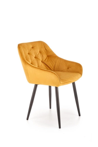 Jídelní židle Marion hořčicová čalouněná sametem s područkami moderní Intesi