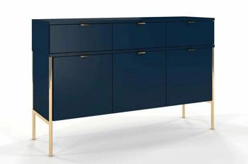 Komoda se zásuvkami Polka Navy Blue 120 cm glamour modrá na zlatých nohách do obýváku