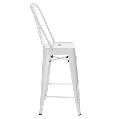 Barová židle Paris Back 66 cm bílá kovová s opěrkou k kuchyňskému ostrůvku ve stylu Tolix industriální D2.DESIGN