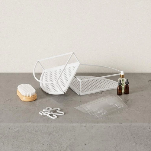 Sada rohových koupelnových poliček Cubiko Umbra bílé kovové závěsné bez vrtání