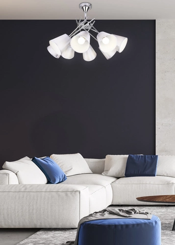 Závěsné svítidlo Vox chrom 8 světel s látkovým stínidlem do obýváku a ložnice moderní