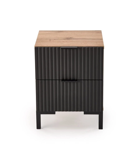 Noční stolek Intesi Meunier 40 cm, loftový, dub craft/černý, se zásuvkami