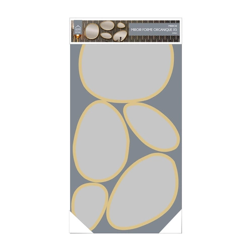 Sada 5 oválných dekorativních zrcadel Organic Shape ve zlatém rámu do obýváku Intesi