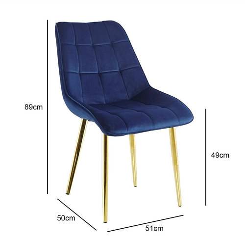 Jídelní židle Poly Intesi čalouněná samet modrá na zlatých nohách moderní