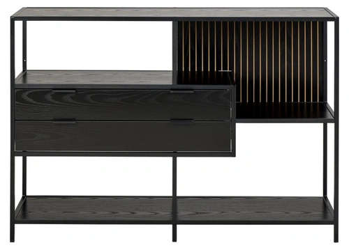 Industriální regál na knihy se zásuvkami Seaford V Actona černý jasan