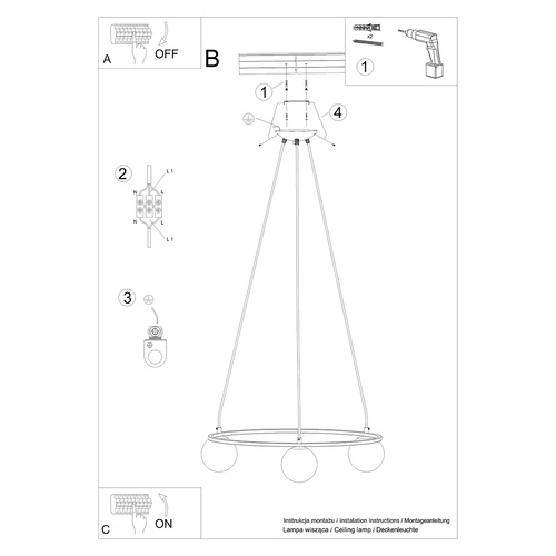 Moderní černý lustr YOLI 3 koule do obýváku a jídelny kovové stropní svítidlo