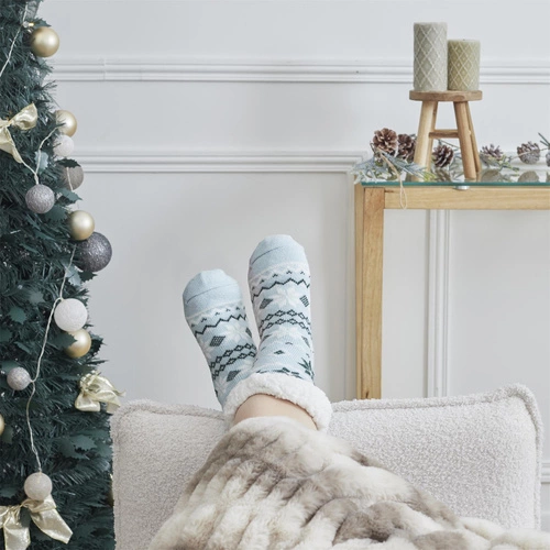 Vánoční ponožky Intesi modré se sněhovou vločkou, teplé a měkké jako dárek