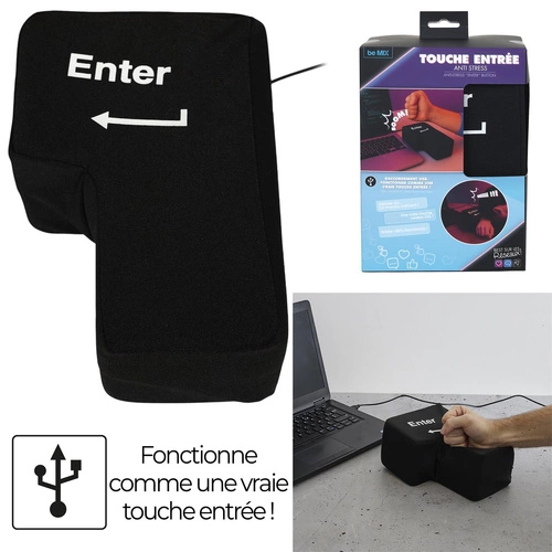 Intesi velké antistresové tlačítko Enter USB do kanceláře, měkký počítačový gadget černý