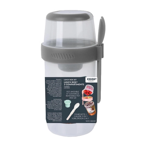 Šedý lunchbox Intesi s 3 přihrádkami 1,04 l moderní do školy i práce vhodný do myčky