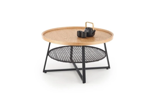 Kulatý konferenční stolek Florence 80 cm skandinávský dub s policí do obýváku Intesi