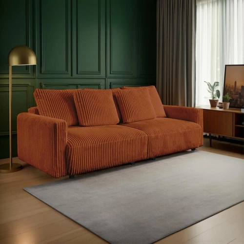 Rozkládací pohovka s funkcí spaní Loppie manšestrová terakota do obýváku moderní