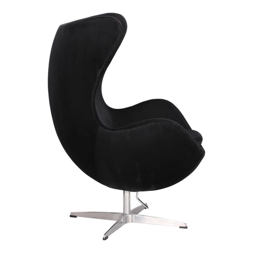 Otočná designová křesla Egg černý samet moderní glamour se stříbrnou podstavou do obýváku