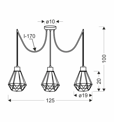 Primo p závěsná lampa černá+zlatá 3x60W E27 stínidlo černé