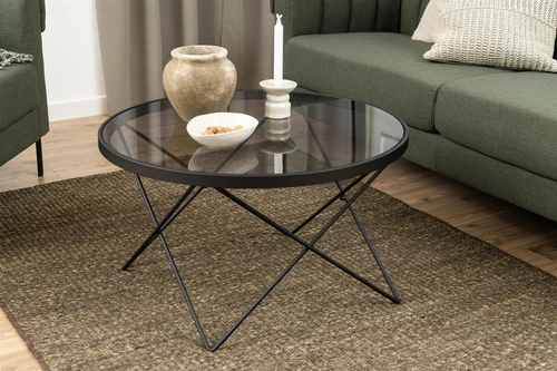 Kulatý konferenční stolek skleněný Cuxton 80 cm černý kouřový moderní do obýváku Actona