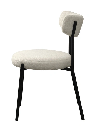 Čalouněná židle Ligi bílá teddy do jídelny a kuchyně moderní na černých nohách