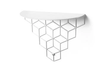 Moderní bílá nástěnná police Stiga POLYHEDRA kovová na knihy a dekorace 37 cm