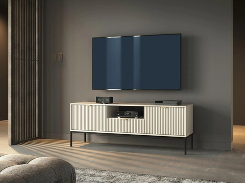 TV skříňka Delicious rýhovaná kašmír černé nohy