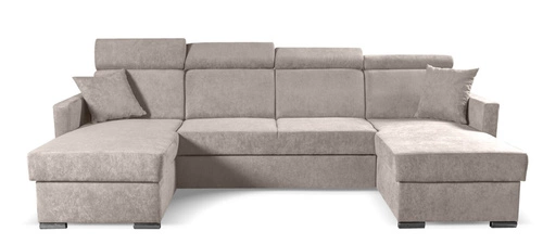 Moderní béžová rohová sedačka do obýváku s rozkladem a úložným prostorem Mils U Intesi