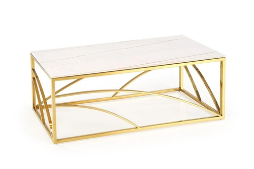 Konferenční stolek Taman obdélníkový skleněný bílý mramor zlatý glamour do obýváku Intesi 120x60