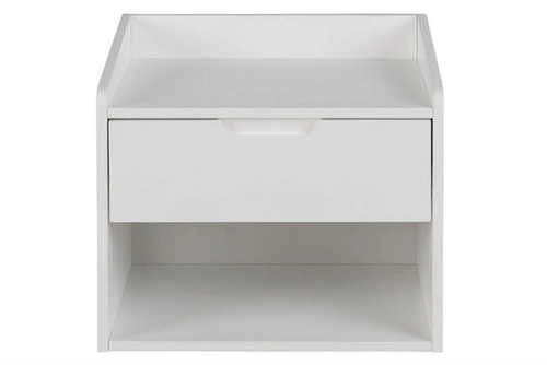 Bílý závěsný noční stolek se zásuvkou 46 cm moderní Actona Dimeo do ložnice