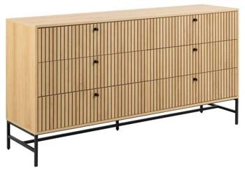 Komoda Albany moderní drásaná dub přírodní 158 cm 6 zásuvek na nožkách do obýváku Actona