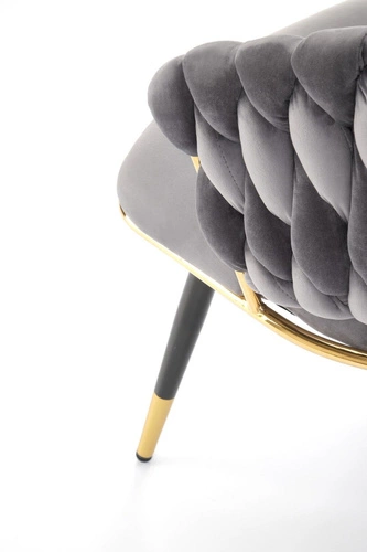 Jídelní židle Tenay čalouněná šedý samet s područkami glamour na zlatých nohách