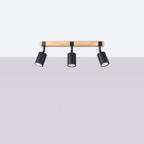 Stropní svítidlo FAGER 3 černé skandinávské s dřevem do obýváku a ložnice SOLLUX