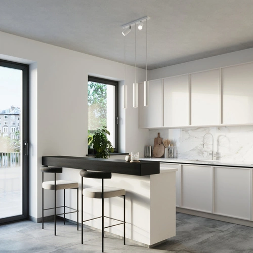 Moderní bílý závěsný lustr RING 3 s otočným stínidlem do obýváku nebo jídelny SOLLUX