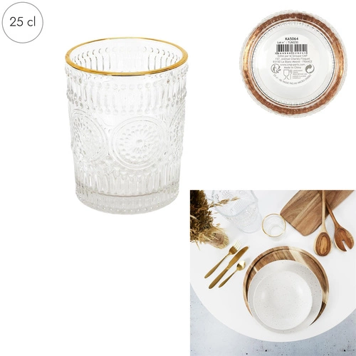 Sklenice glamour Lisere Intesi 250 ml na whisky a koktejly průhledná se zlatým okrajem