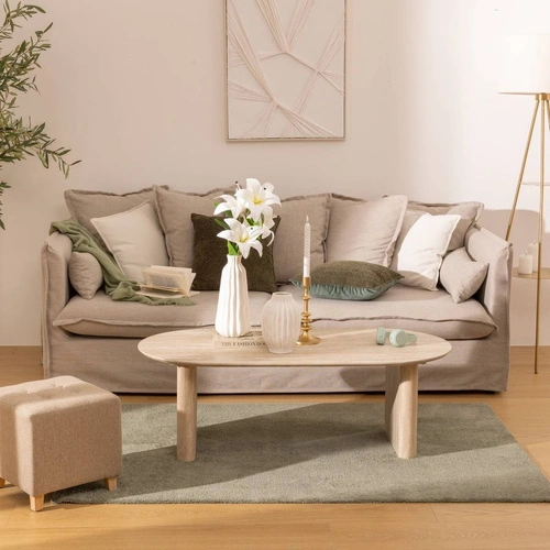 Oválný konferenční stolek do obývacího pokoje Anaya moderní travertin 120x60 cm