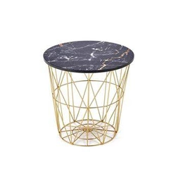 Konferenční stolek Rissa kulatý černý mramor zlatý moderní s úložným prostorem do obýváku Intesi