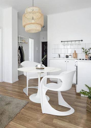 Jídelní kulatý stůl Simplet Skinny Premium Stone bílý mramor moderní na jedné noze 90 cm