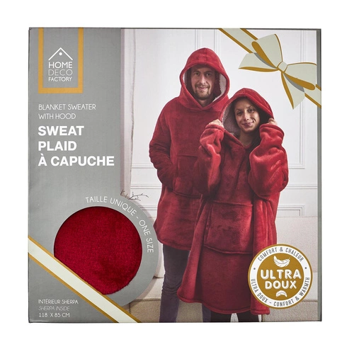 Intesi Snuddie deka s rukávy teplá červená do obýváku útulná na zimu