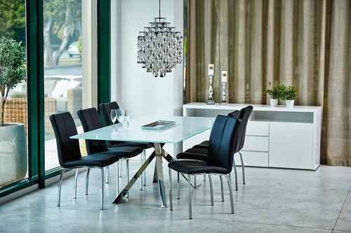 Sada 4 jídelních židlí Asama Actona černé čalouněné ekokůže moderní kovové