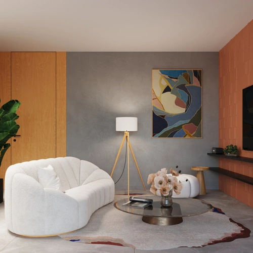 Bílá stojací lampa NATT moderní dřevěná podlahová do obýváku s látkovým stínidlem