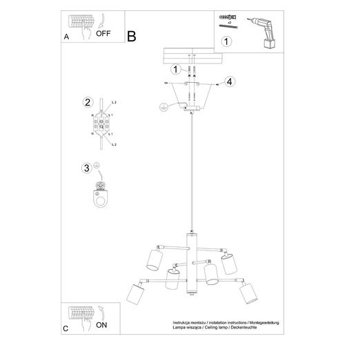 Moderní lustr LEMMI 6 černý kovový do obýváku a jídelny svítí dolů SOLLUX