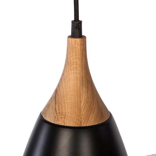 Závěsné svítidlo Meta černé moderní s dubovým dřevem nad jídelní stůl