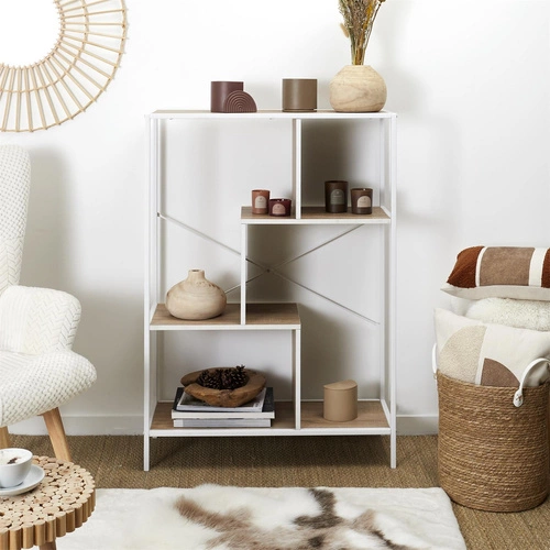 Bílá kovová knihovna do obýváku Rack M moderní loft 80 cm Intesi