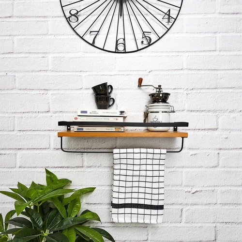 Závěsná kuchyňská police loftová Indu černá dřevěná na koření s tyčí Intesi